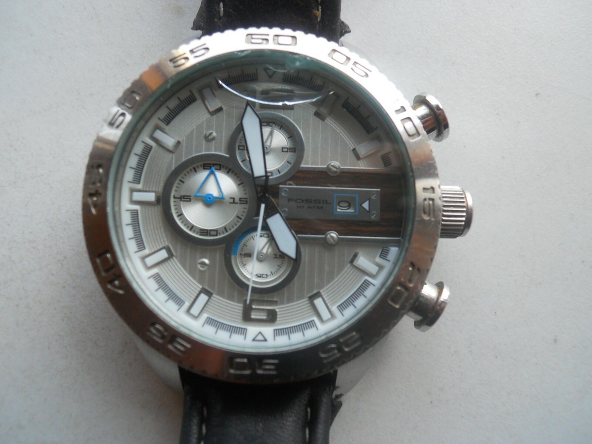 Fossil chronograph men's blk leather quartz battery Analog dress