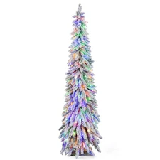 6 FT Pre-Lit Slim Christmas Tree Flocked Xmas Decoration 11 Modes 250 LED Lights
