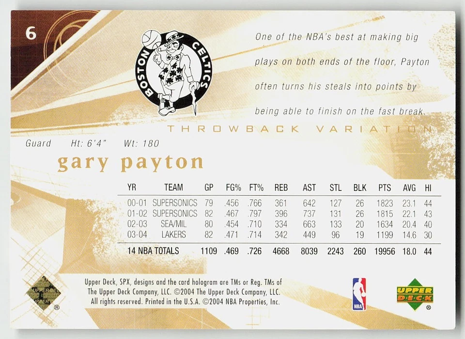 2004-05 SPx #6 Gary Payton BASKETBALL Boston Celtics - Image 2 of 2