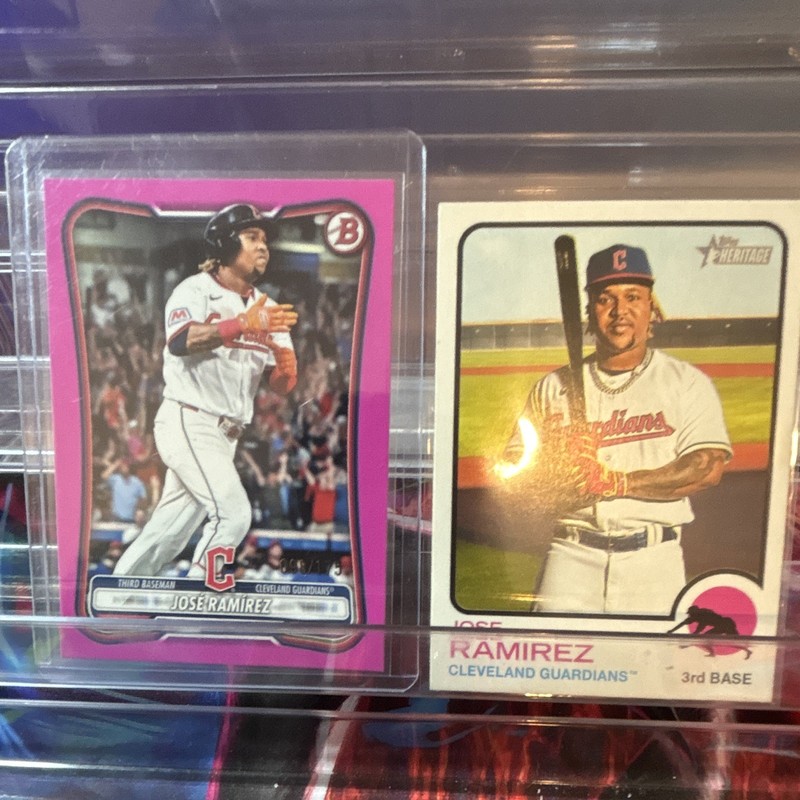 Jose Ramirez 2026 Bowman Pink /175 + Topps Heritage #242 2-Card Lot