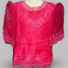 Modern Filipiniana Embroidered Blouse, Magenta/Hot Pink, Size 3X, See Desc
