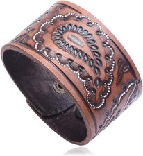 Punk Rock Print Wristband Wide Leather Cuff Bracelet, US, Stock, Free Shipping
