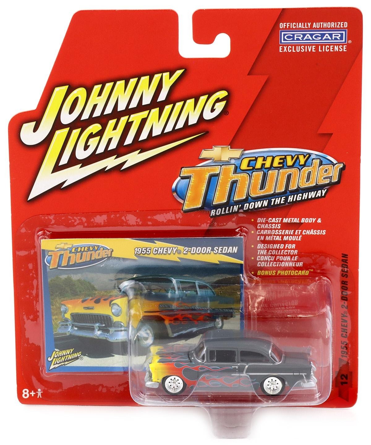 1:64 Johnny Lightning PM 1955 Chevy 2-Door Sedan Grey Chevrolet Thunder