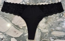 NEW Victoria Secret Dream Angels Lace Trim Thong Panty - Black - XXL