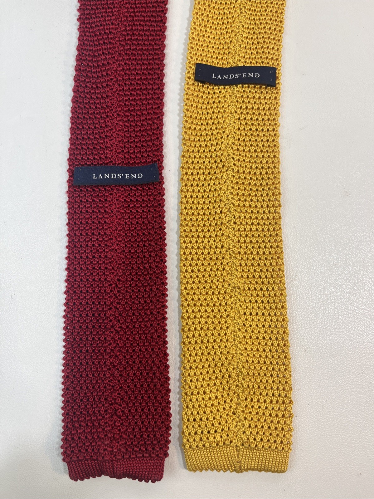 LANDS’END Red  and Gold Solid Silk Knit Ties Made In Italy 60” 2.5” EX COND