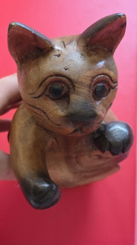 Large Wooden Carved Cat Handmade From Ine Piece Of Log