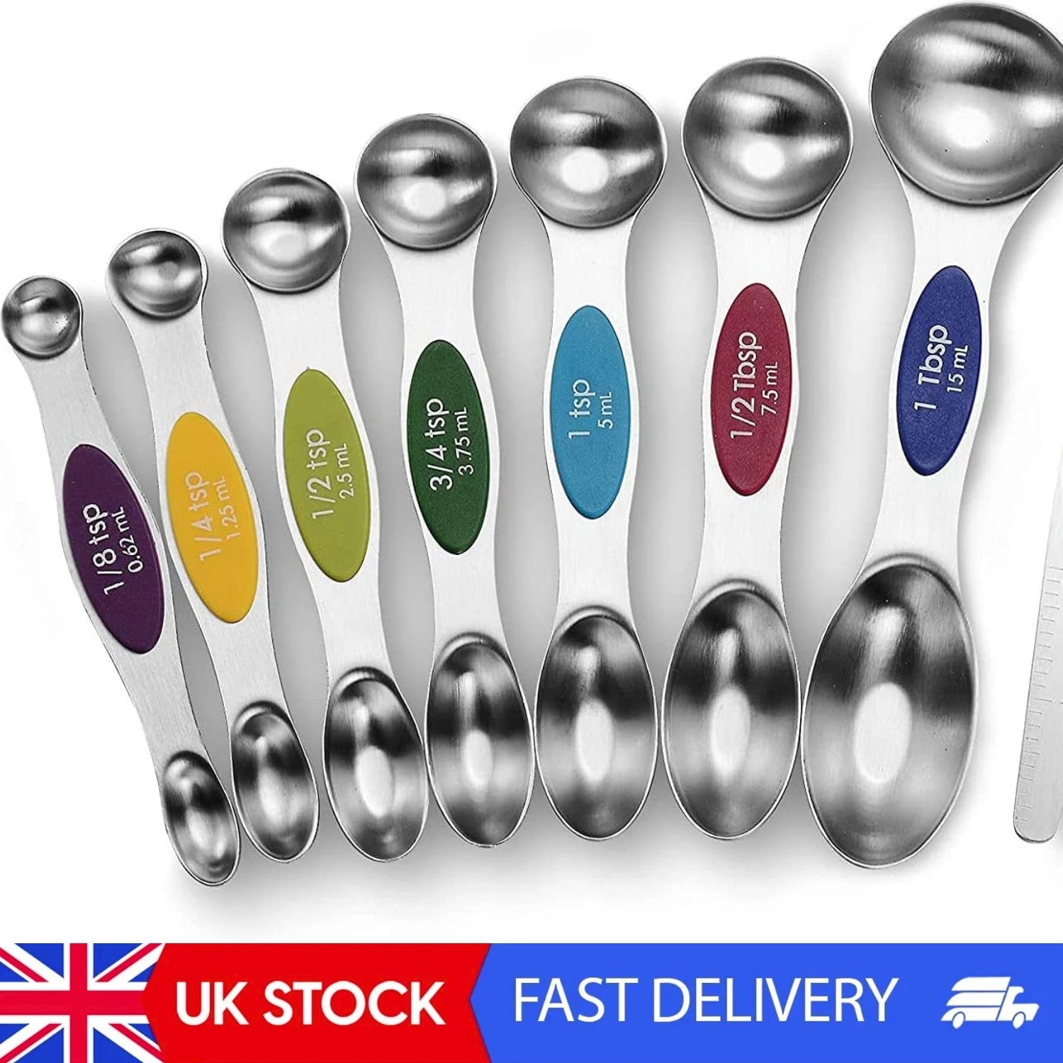 Magnetic Measuring Spoons Set - Stainless Steel Stackable Two Sided Teaspoon