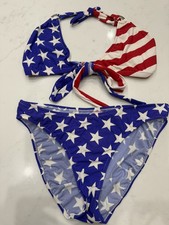 Venus Patriotic USA Flag Stars  Stripes Red blue Bikini Top DD 2x Bottoms 14