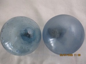 2 Authentic Deep Blue Japanese Glass Fishing Floats Alaska Beachcombed 