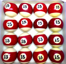  15 BILLIARD BALLS BOX OF 16 REGULATION SIZE 2 1/4"  WEIGHT MAROON/WHITE STRIPE