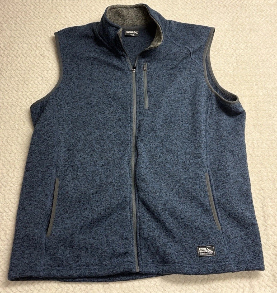 Eddie Bauer Men's 2XL Blue Fleece Zip-Up Vest Jacket Blue Pocket Hiking Outdoors