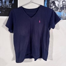 Navy blue Polo Ralph Lauren V-neck t-shirt with pink pony logo