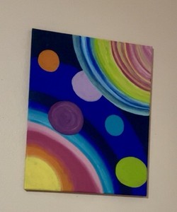 Abstract Acrylic Canvas Colorful Circles & Rainbow Planets Space Painting Large 
