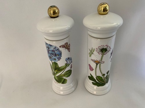 Portmeirion Botanic Garden Salt/Pepper Grinders Porcelain Ceramic 7" No Chips