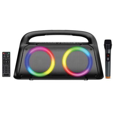 , Portable Bluetooth Party Box Speaker with LED DJ Lights, VHF Wireless Micro...