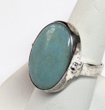 Light Blue Stone Cabochon Sterling Silver 925 Cocktail Ring Size 8.5