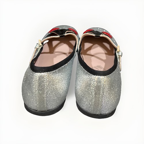 Gucci Girl Junior w/Cherry Heart Ballet Flat Shoes Silver Glitter sz IT 33 - Picture 5 of 9