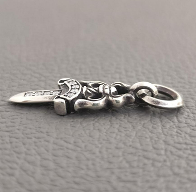 Chrome Hearts #5 Dagger Charm Pave Diamond Silver Necklace Top