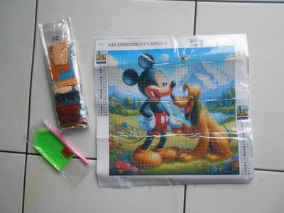 Micky Maus und Pluto - Diamond Painting 30x30 - runde Steine