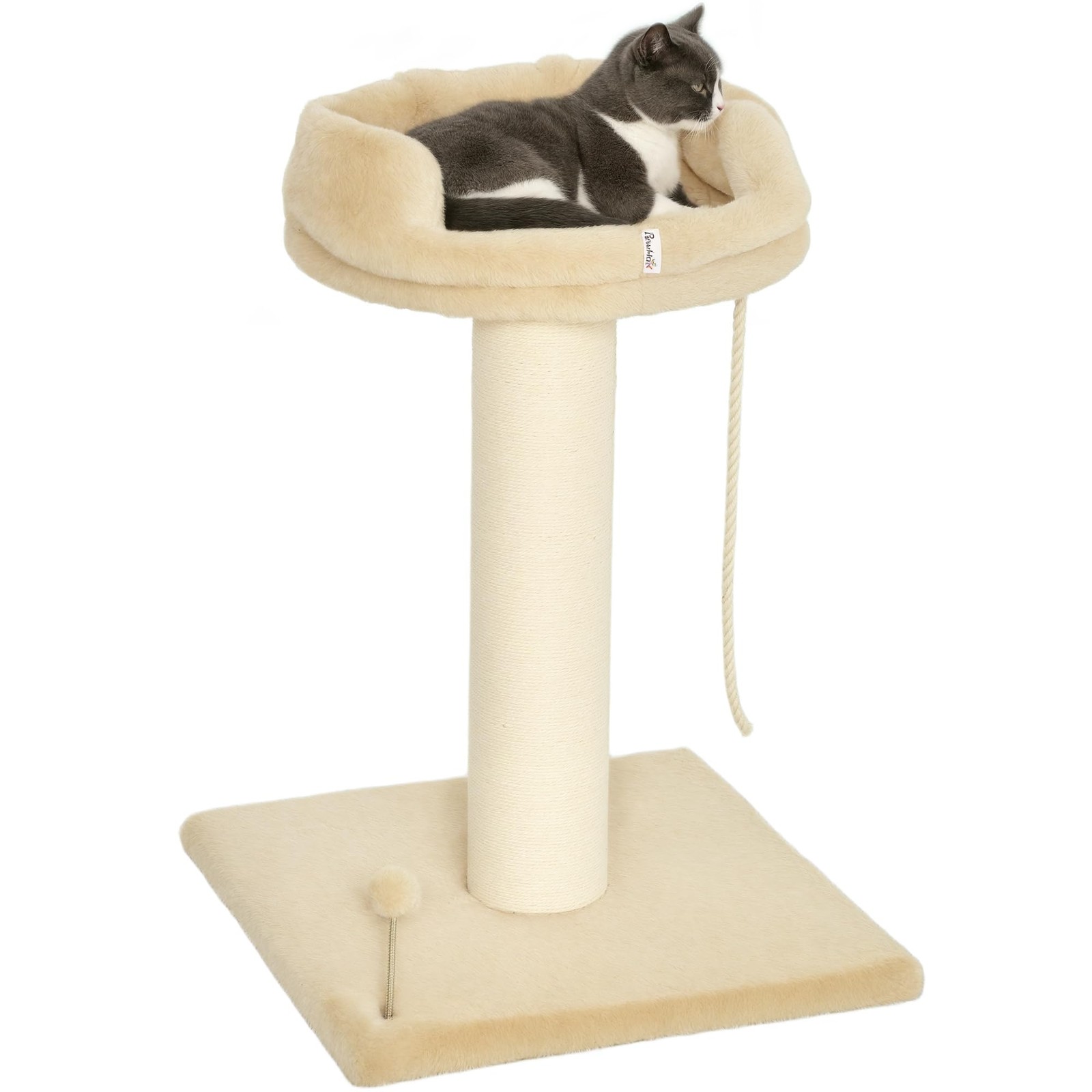 Arbre à chat design en bois avec grattoir en sisal et plateforme beige de 85cm