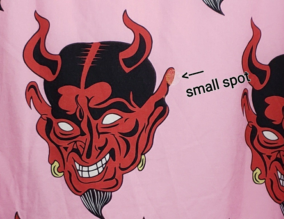 Polyester Pink & Red Devil Button-Down Short Slee… - image 8