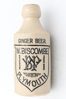 VINTAGE c1900s W. BISCOMBE PLYMOUTH DEVON STONE GINGER BEER BOTTLE