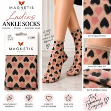 Ladies Beige Sheer Heart Print Ankle Socks   Pink  Black Hearts Fashion Socks