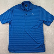 FootJoy FJ Golf Polo Shirt Mens Large Blue White Stripe Performance DryJoys EUC