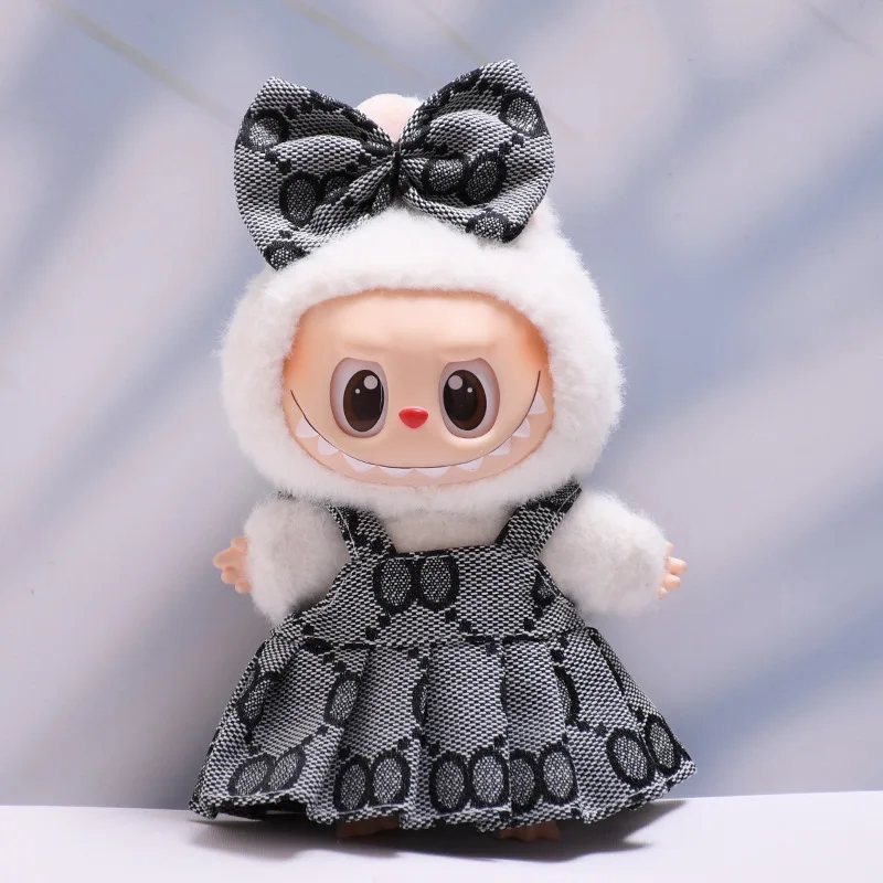 Labubu Mini Doll Luxury Outfit Set with Suspender Pants and Hat Sitting Part