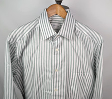 ERMENEGILDO ZEGNA Cotton Dress Shirt White Green Stripe 17.5 - 35 Comfort Fit