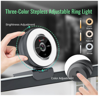 1080P 60FPS Streaming Webcam with Mic, Ring Light, Zoom & Cover