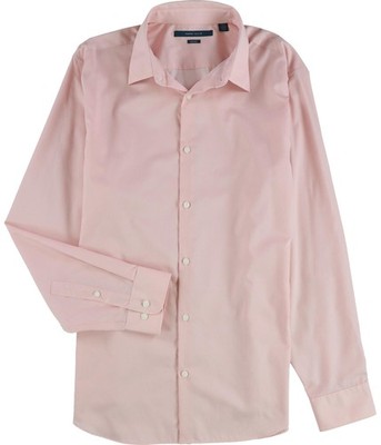 Perry Ellis Mens Solid Print Button Up Shirt, pink, S Neck
