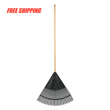 24" Leaf Rake with Wood Handle & Poly Tines,Garden Lawn Yard Rake, Free Shipping