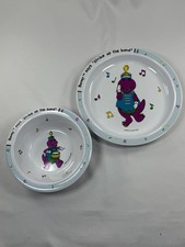 Barney The Purple Dinosaur Child  s Melamine Plate and Bowl Set Vintage 1992 EUC