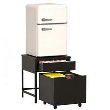 Mini Fridge Stand with Movable Storage Drawer Mobile Mini Refrigerator Stand