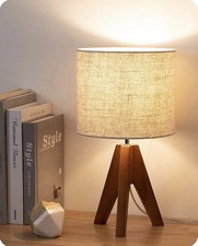 Tripod Table Lamp, Small Cute Bedside Lamp with Linen Beige Lampshade