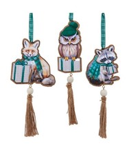 Set of 3 Winter Green Animal Ornaments T3811 w