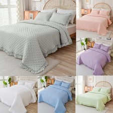 3 PCS Bedding Set Ultrasonic Quilt Sets with Ruffled Edges All Season 80"x90"