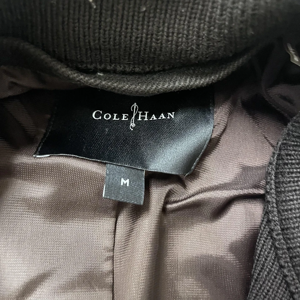 Chaqueta Cole Haan Para Hombre Mediana Marrón Forrada Cuello Soporte Cremallera Bolsillos Frontales a Presión Foto 2 de 4