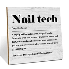 Nail Tech Definition Wood Sign Desk Decor Rustic Nail Salon Office Cubicle De...