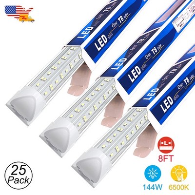 25 Pack 8Ft Led Shop Light Fixture Workshop 18000 Lumens 6500K T8 8 FT Led Bulbs