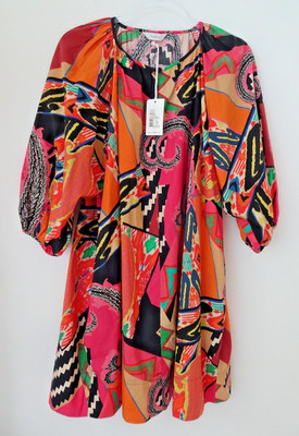 Frogbox Kleid Baumwolle 40 Orange Allover-Muster neu