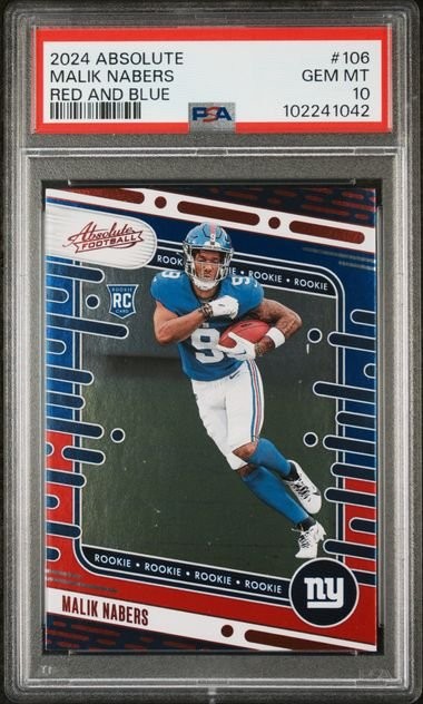 Graded 2024 Panini Absolute Malik Nabers #106 R/B Rookie Card PSA 10