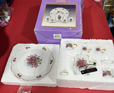 Miniature Fine porce Tea Set Rose  Gold Trim Pattern Set ALL 10 Pcs