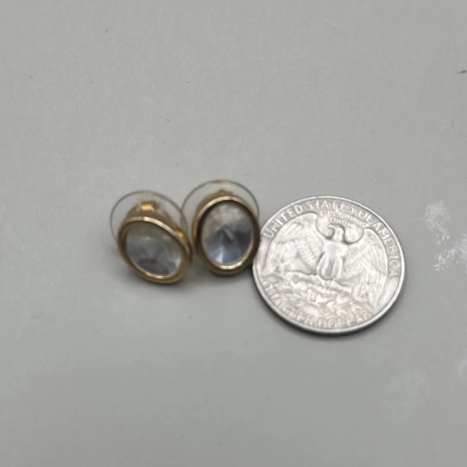 复古 Zales Spree 施华洛世奇水晶耳钉金色椭圆形耳环 — 第 4/4 张图片