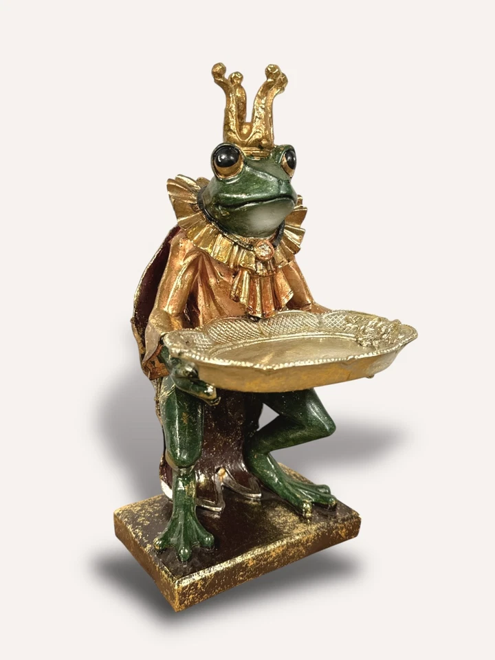 Clayre & Eef Frosch Froschkönig Krone Tablett Gold Halskrause Tierfigur 28cm NEU - Bild 3 von 4