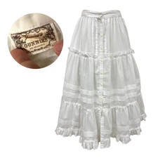 Vintage 1970s Gunnies Jessica McClintock Victorian Tiered Button Down Skirt