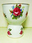 Vintage 3.5" tall Shabby Chic Pink Roses Double Egg Cup Gold Trim — photo 1