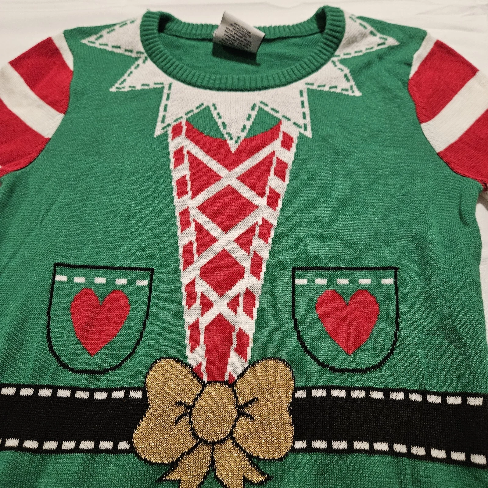 Christmas (Sz S) Ugly Elf Sweater Kids Unisex Jelly Bean Pullover -Green