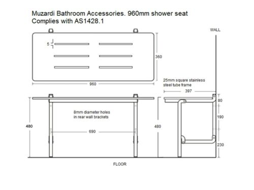 SHOWER CHAIR SEAT AS1428.1 FOLDING DISABLED WHEELCHAIR MATTE BLACK COMMERCIAL - Picture 9 of 10